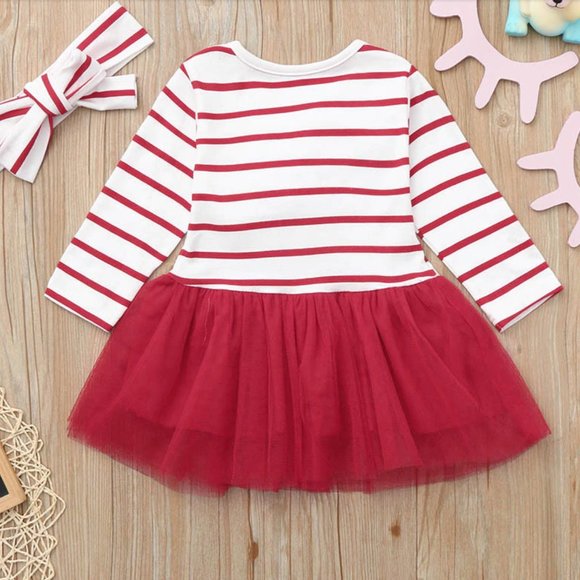 Girls Santa Plaid Hat Christmas Tulle Dress & Bow - Picture 3 of 5